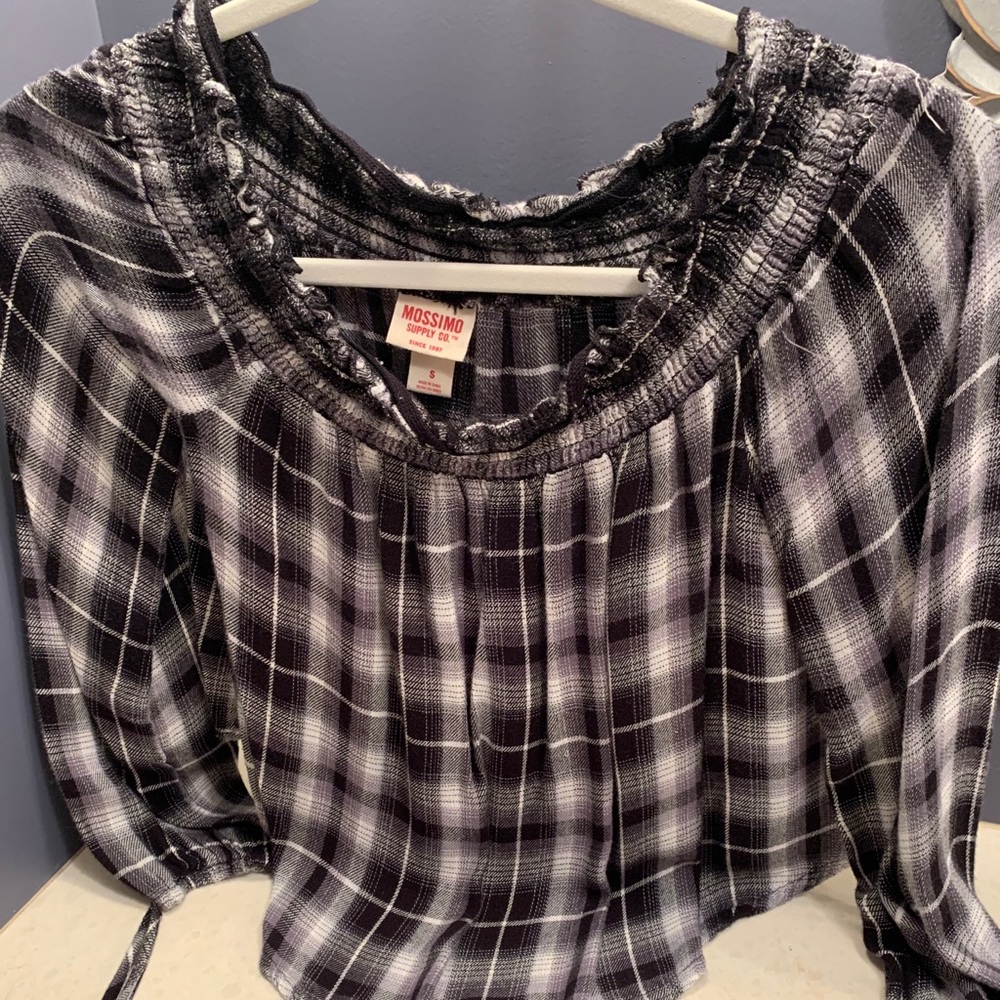 Plaid off the shoulder top
